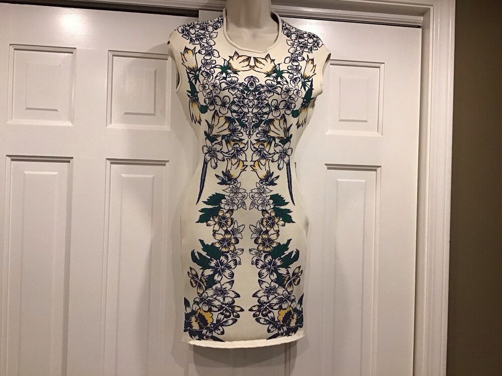BCBG MAXAZRIA Women Sz M Ellena Floral Jacquard Dress TigerLily Back Zip Bodycon